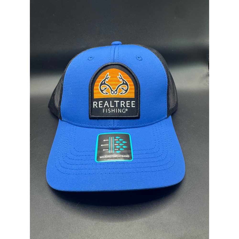 Realtree Fishing Mens Trucker Hat Blue Black Mesh Snapback Cap New with Tags